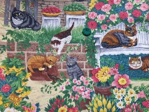 [926] 빈티지 코튼 - 정원의 고양이   ​