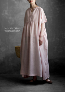 [리오더]﻿ Joie de Vivre 프렌치 리넨 워시 슬릿 넥 개더 드레스﻿(그린:리오더)