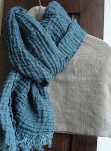 Lithuania linen scarf - 빈티지블루