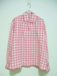 예약중입니다~~﻿ [vintage]45rpm 핑크 깅엄체크 리넨 풀 셔츠(2)﻿
