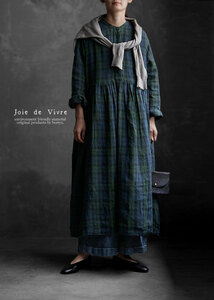 [당일발송]Joie de Vivre 프렌치 리넨 블랙 워치 셔츠 드레스